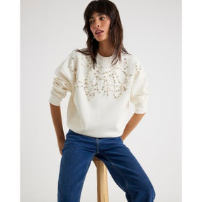 Cream Long Sleeve Embellished Sweatshirt