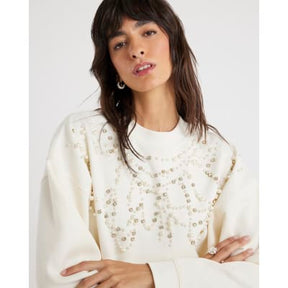 Cream Long Sleeve Embellished Sweatshirt