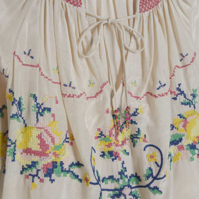 Cream Long Sleeve Embroidered Blouse