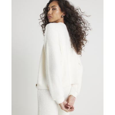 Cream Long Sleeve Fluffy Cardigan