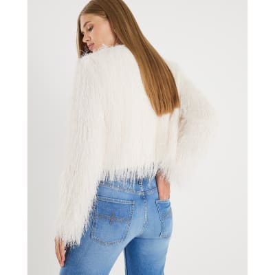 Cream Long Sleeve Fringed Cardigan