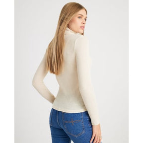 Cream Long Sleeve Gold Detail Roll Neck Top