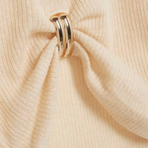 Cream Long Sleeve Gold Detail Roll Neck Top