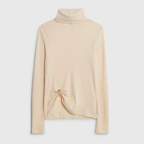 Cream Long Sleeve Gold Detail Roll Neck Top
