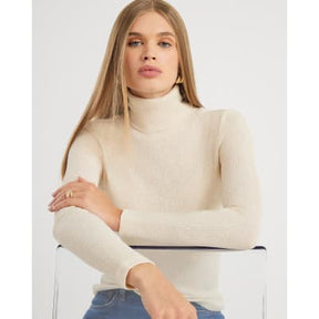 Cream Long Sleeve Gold Detail Roll Neck Top