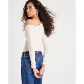 Cream Long sleeve gold Trim Drape Top