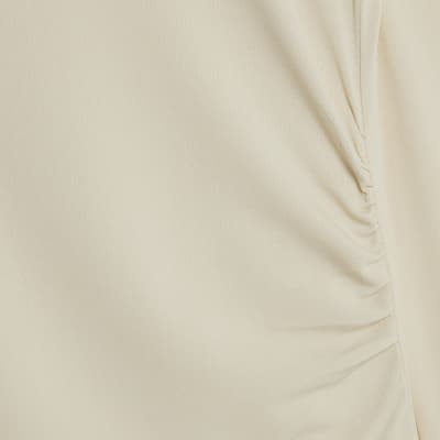 Cream Long sleeve gold Trim Drape Top