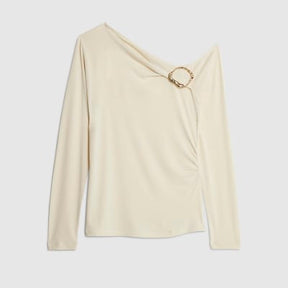 Cream Long sleeve gold Trim Drape Top