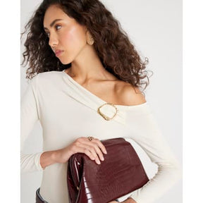 Cream Long sleeve gold Trim Drape Top