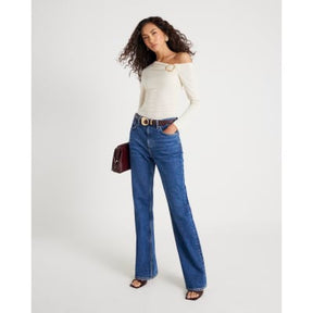 Cream Long sleeve gold Trim Drape Top