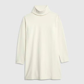 Cream Long Sleeve High Neck Mini Dress