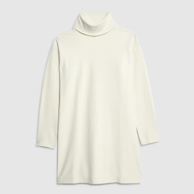 Cream Long Sleeve High Neck Mini Dress