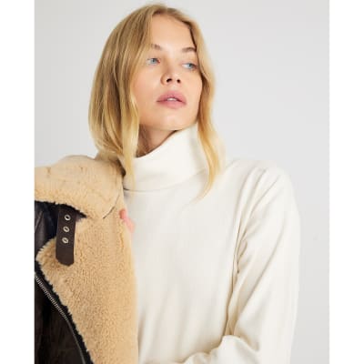 Cream Long Sleeve High Neck Mini Dress