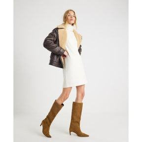 Cream Long Sleeve High Neck Mini Dress