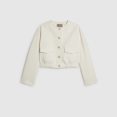 Cream Long Sleeve Pocket Detail Bomber Jacket