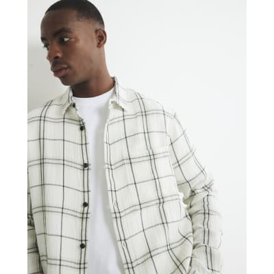 Cream Long Sleeve Regular Fit Checked Shirt