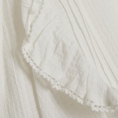 Cream Long Sleeve Ruffle Blouse