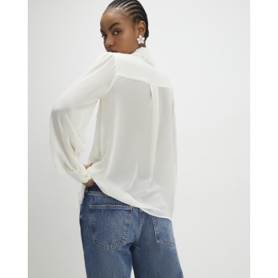 Cream Long Sleeve Scallop Trim Shirt