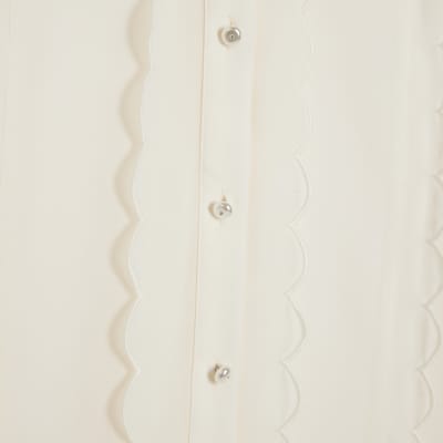 Cream Long Sleeve Scallop Trim Shirt