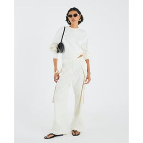 Cream Long Sleeve Seam Front Sweatshirt