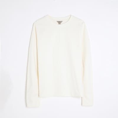 Cream Long Sleeve Seam Front Sweatshirt