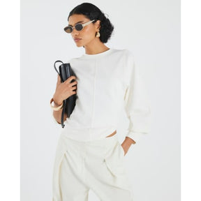 Cream Long Sleeve Seam Front Sweatshirt