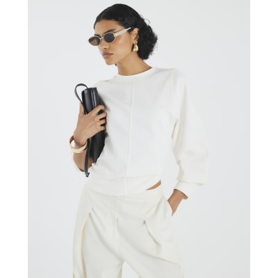 Cream Long Sleeve Seam Front Sweatshirt