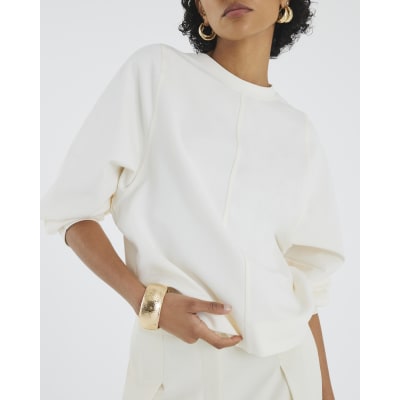 Cream Long Sleeve Seam Front Sweatshirt