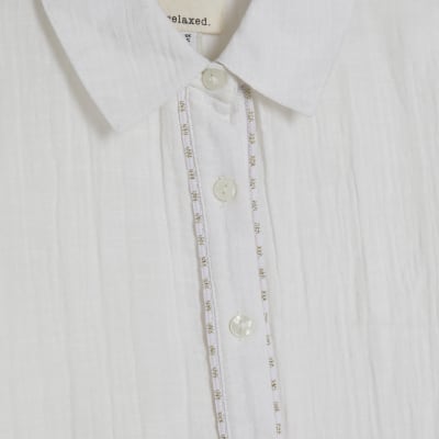 Cream Long Sleeve Tie Back Beach Shirt