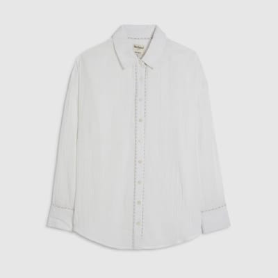 Cream Long Sleeve Tie Back Beach Shirt