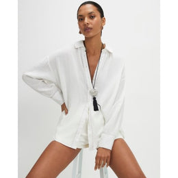 Cream Long Sleeve Tie Back Beach Shirt
