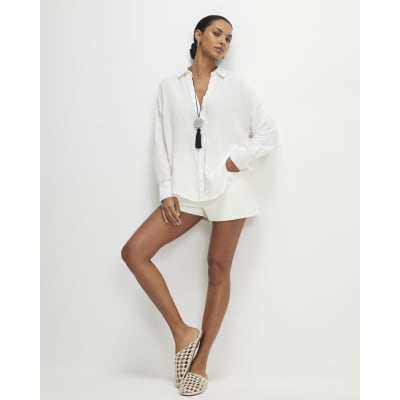 Cream Long Sleeve Tie Back Beach Shirt