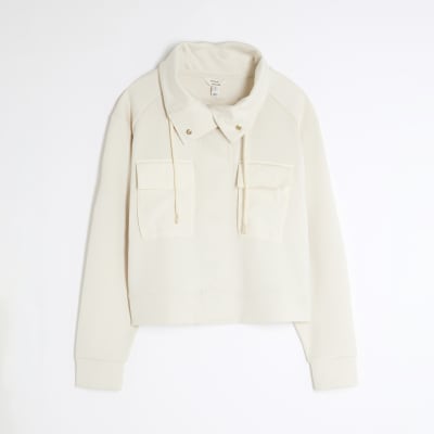 Cream Long Sleeve Utility Pocket Sweatshirt