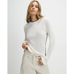 Cream Long Sleeve Whipstitch Trim Top