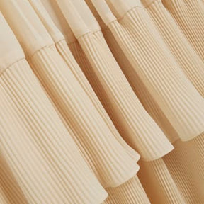 Cream Long Sleeved Pleated Midi Dress