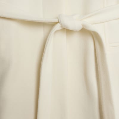 Cream Longline Belted Coat