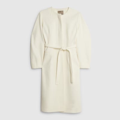 Cream Longline Belted Coat