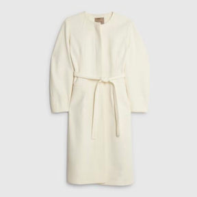 Cream Longline Belted Coat