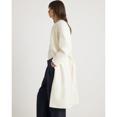 Cream Longline Belted Coat