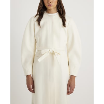 Cream Longline Belted Coat