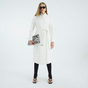 Cream Notch Collar Belted Wrap Coat
