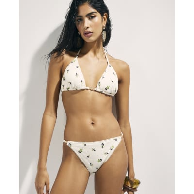Cream Olive Print Bikini Bottoms