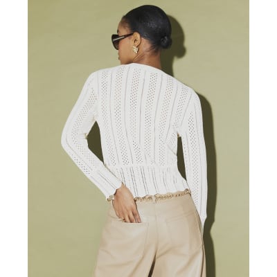 Cream Open Knit Long Sleeve Cardigan