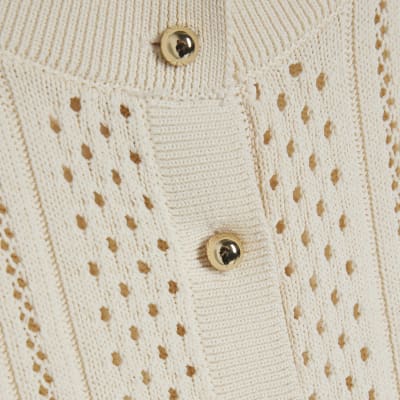 Cream Open Knit Long Sleeve Cardigan