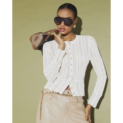 Cream Open Knit Long Sleeve Cardigan