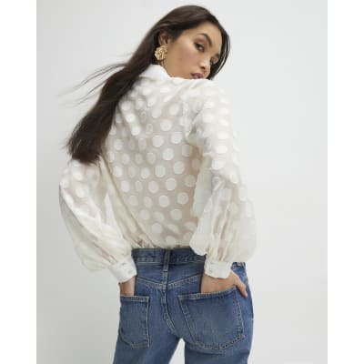 Cream Organza Polka Dot Blouse