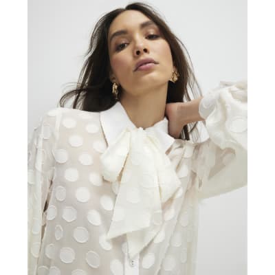Cream Organza Polka Dot Blouse