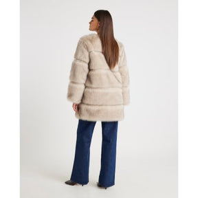 Cream Panelled Faux Fur Coat