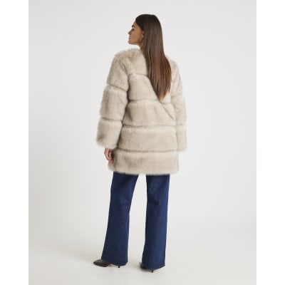 Cream Panelled Faux Fur Coat