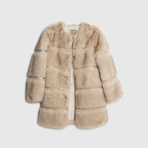 Cream Panelled Faux Fur Coat